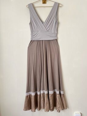 Nougat London Silk Two-Tone Taupe and Light Gray neutral Maxi Dress 2